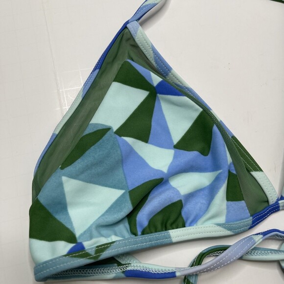 Womens Aerie Triangle Tie Bikini Top Green Blue Mesh Size Medium Swimwear - Picture 2 of 5
